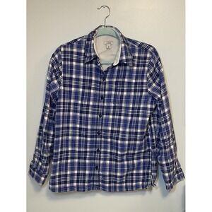 LL Bean Woman Shirt XS Blue Flannel Sherpa Fleece Lined Shacket‎ Hiking Cabin